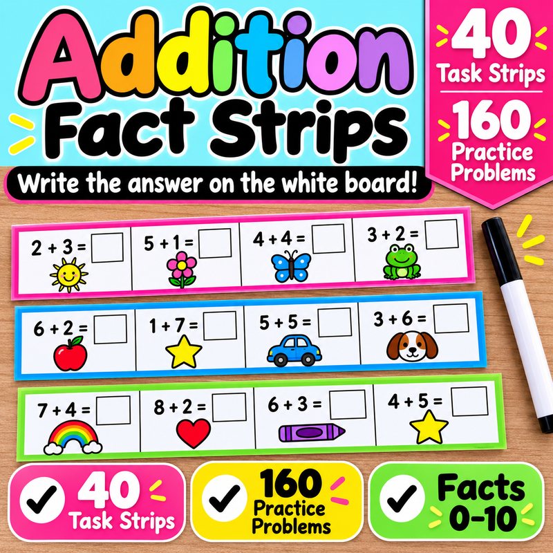 Addition Fact Strips: Sums to 10