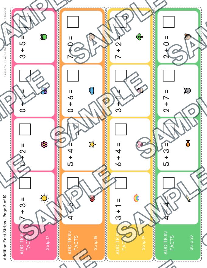 Addition Fact Strips: Sums to 10 — sample page 2