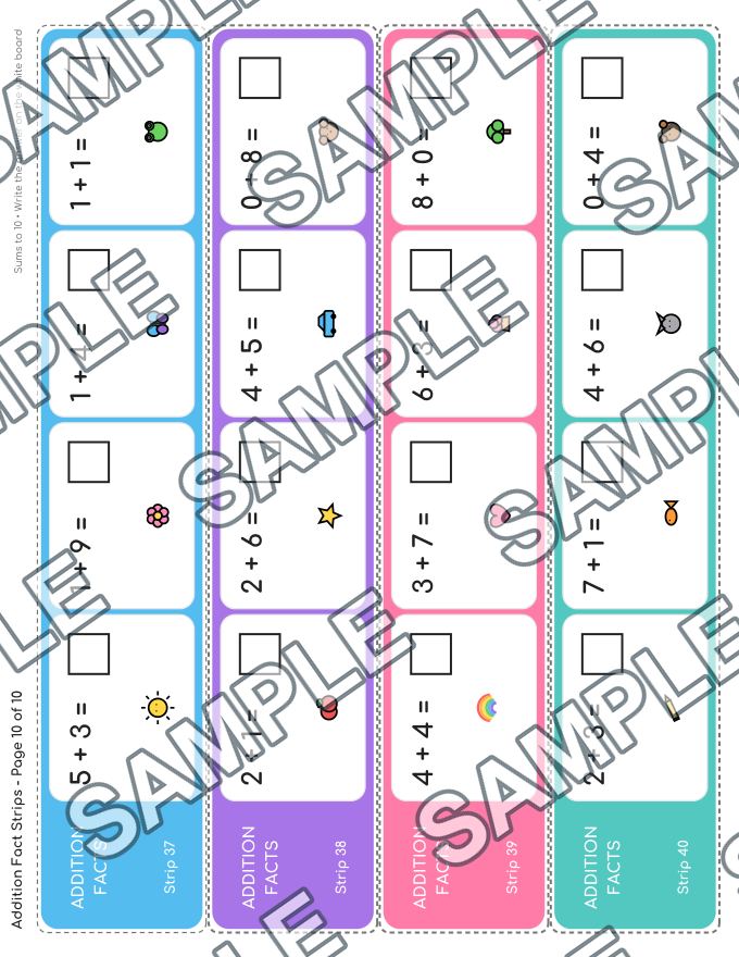 Addition Fact Strips: Sums to 10 — sample page 3