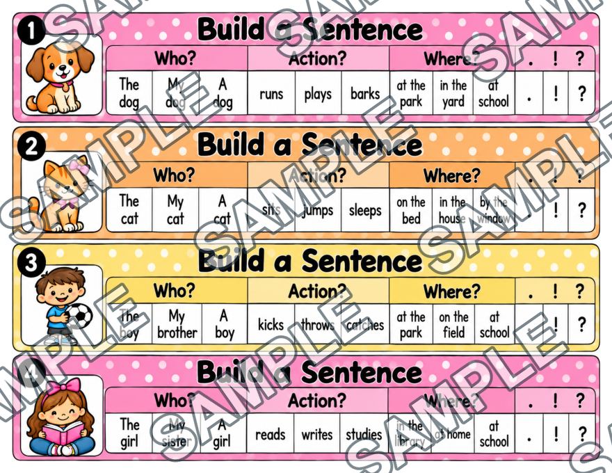 Build a Sentence Task Strips — sample page 1