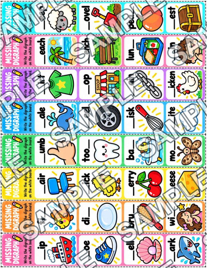 Digraph Picture Practice Task Strips — sample page 3