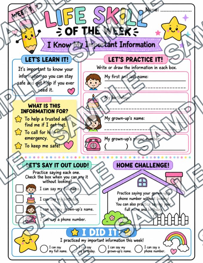 Life Skills for Little Learners: Weeks 1–10 — sample page 1
